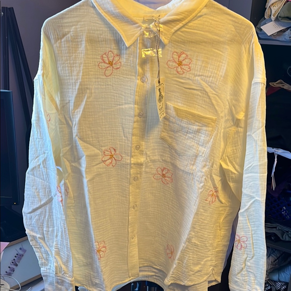 Easel Cream and Orange Button Down Shirt